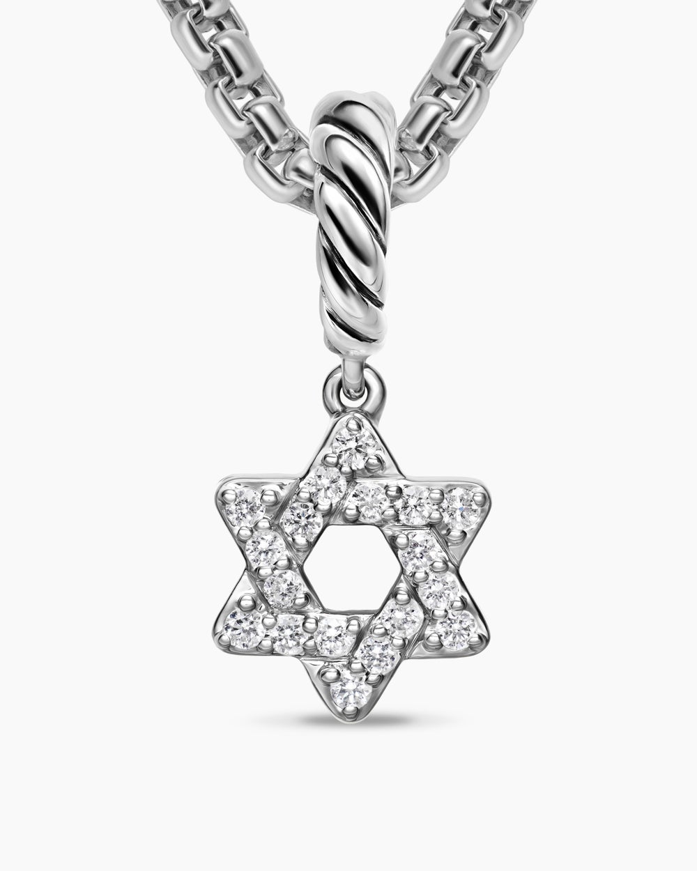 Womens Micro Pavé Star of David Amulet in Sterling Silver with Diamonds, 7.4mm