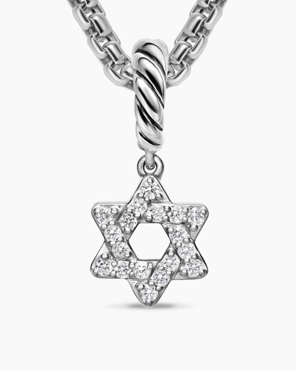 Micro Pavé Star of David Amulet in Sterling Silver with Diamonds, 7.4mm
