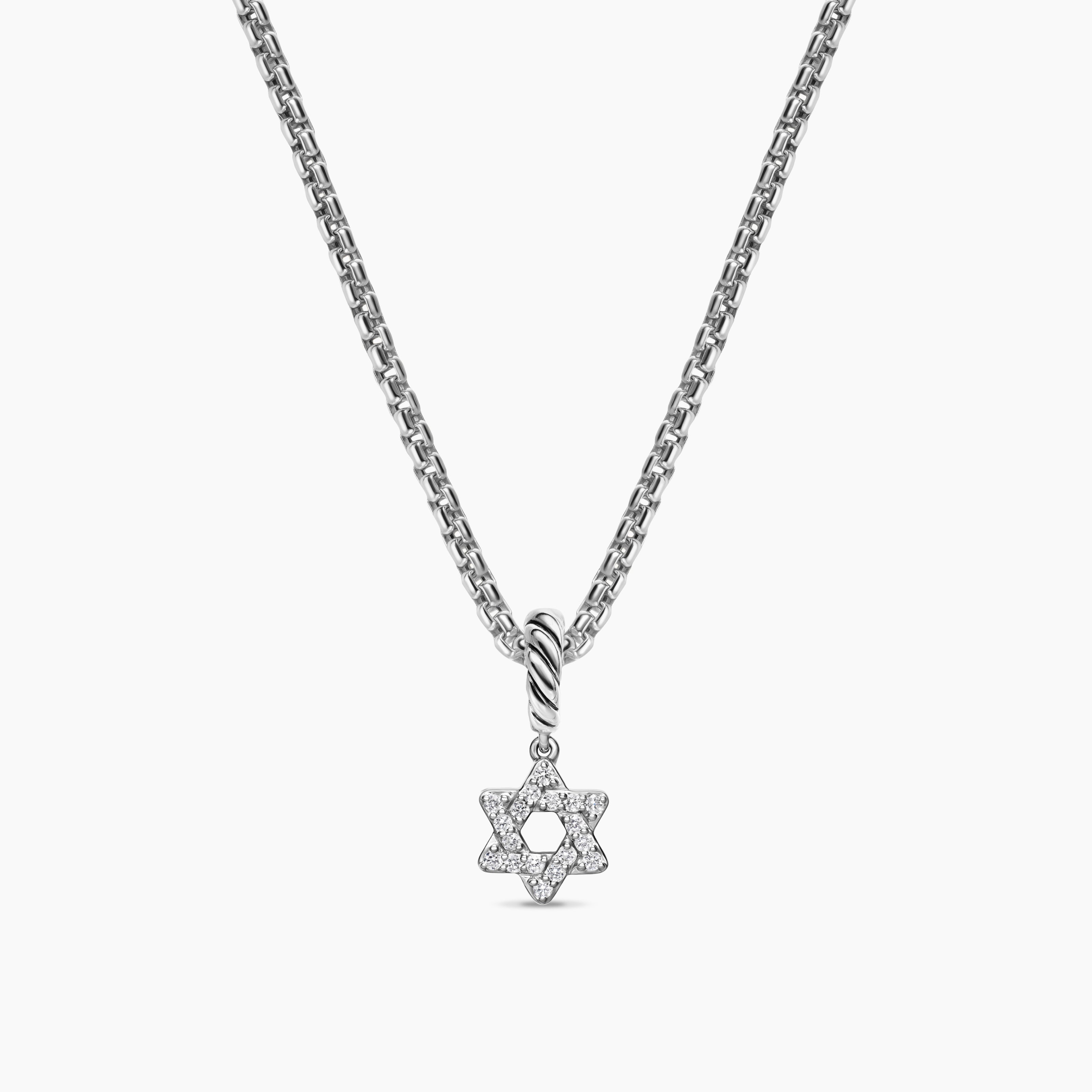Womens Micro Pav&eacute; Star of David Amulet in Sterling Silver with Diamonds, 7.4mm
