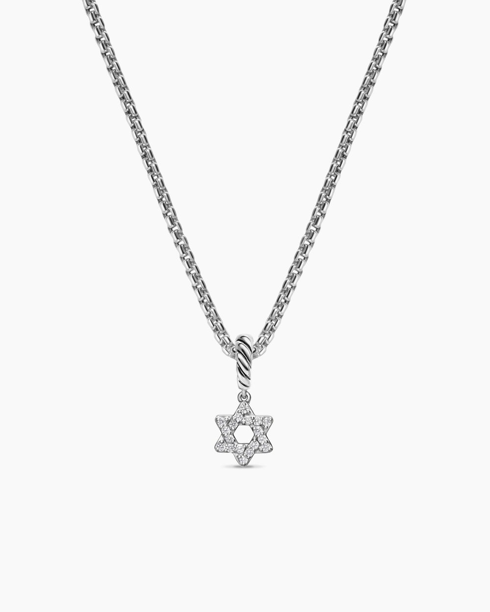 Womens Micro Pavé Star of David Amulet in Sterling Silver with Diamonds, 7.4mm