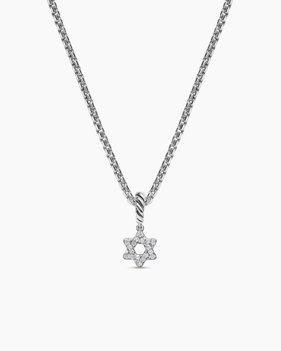 Micro Pavé Star of David Amulet in Sterling Silver with Diamonds, 7.4mm