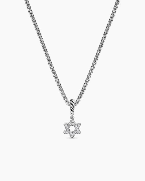 Womens Micro Pavé Star of David Amulet in Sterling Silver with Diamonds, 7.4mm