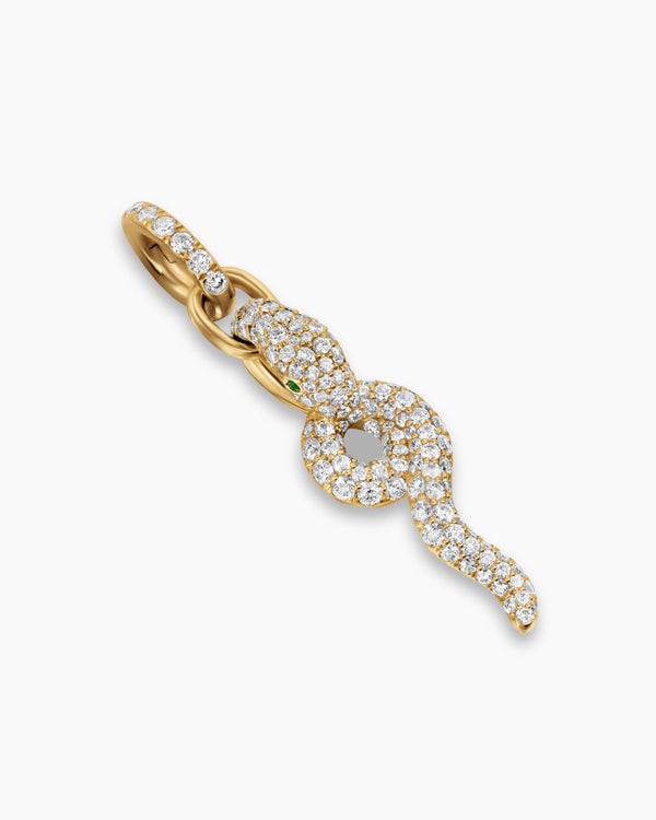 Snake Amulet in 18K Yellow Gold with Emeralds and Diamonds, 23.5mm