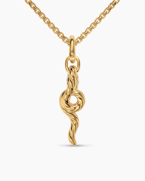 Snake Amulet in 18K Yellow Gold with Emeralds and Diamonds, 23.5mm