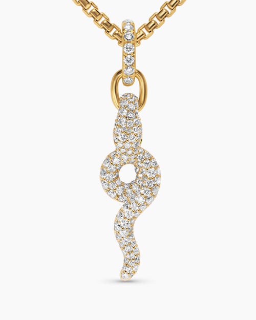 Womens Snake Amulet in 18K Yellow Gold with Emeralds and Diamonds, 23.5mm