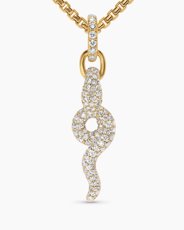 Snake Amulet in 18K Yellow Gold with Emeralds and Diamonds, 23.5mm