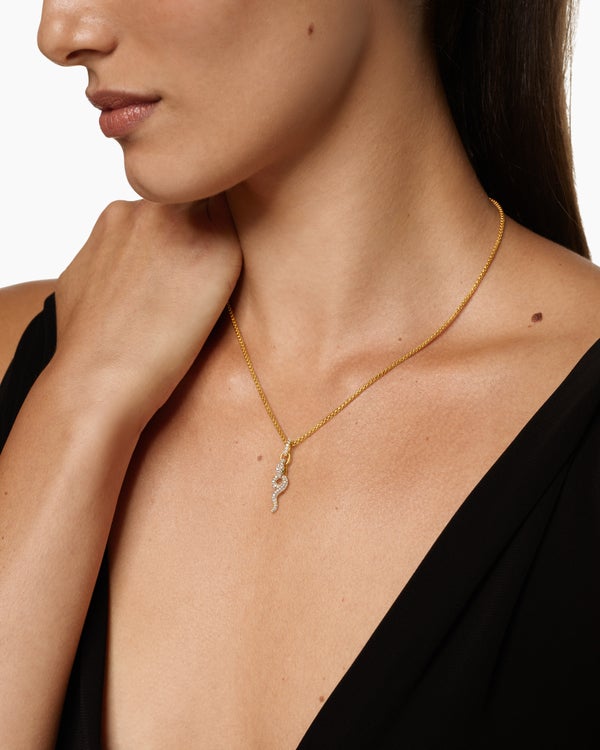 Snake Amulet in 18K Yellow Gold with Emeralds and Diamonds, 23.5mm