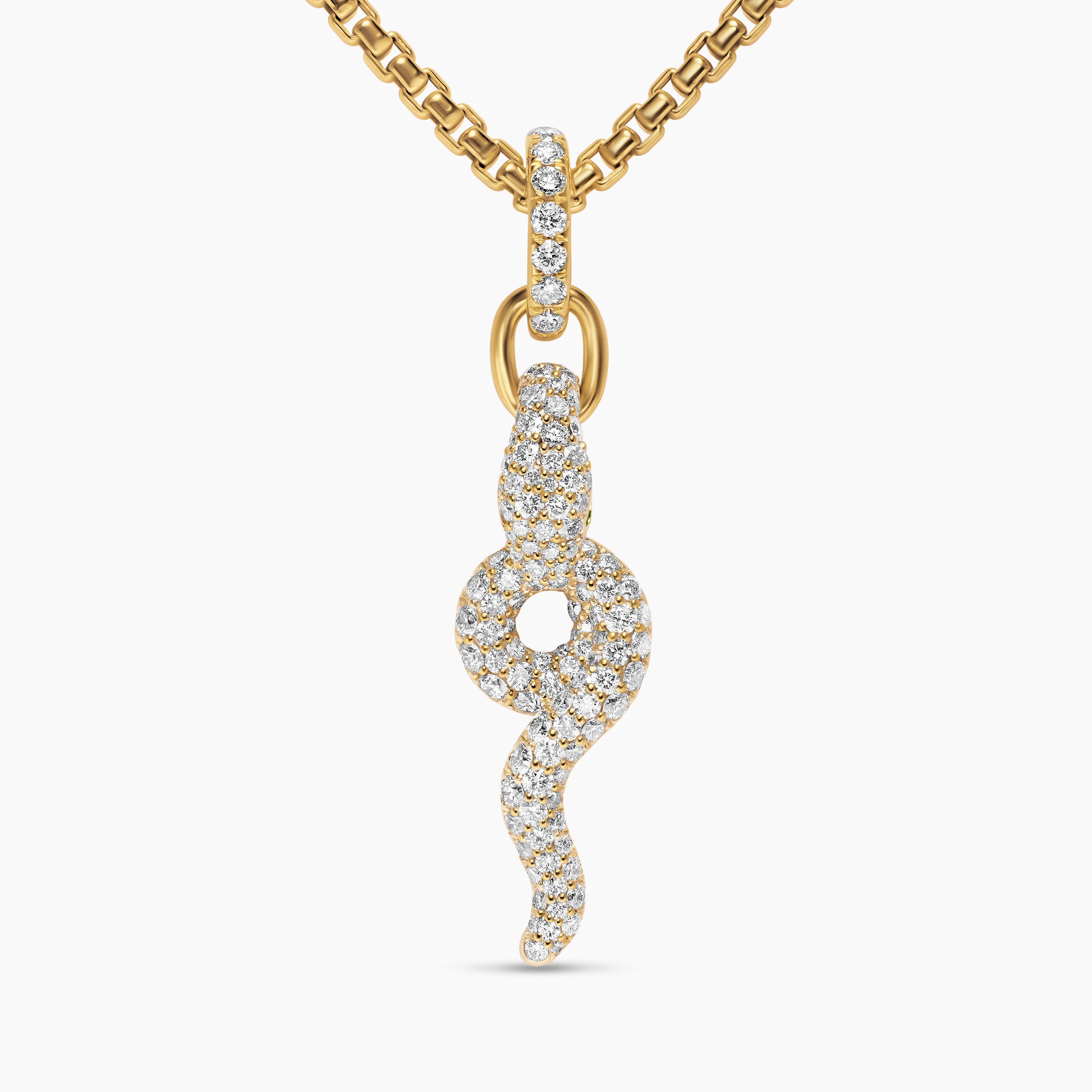 Womens Snake Amulet in 18K Yellow Gold with Emeralds and Diamonds, 23.5mm