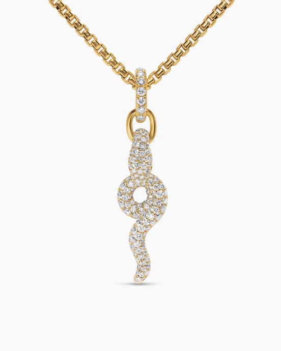 Snake Amulet in 18K Yellow Gold with Emeralds and Diamonds, 23.5mm