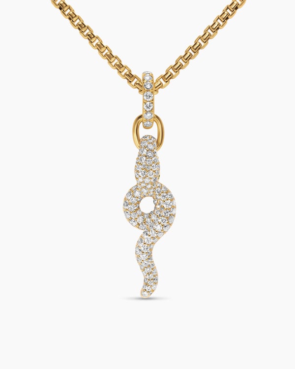 Snake Amulet in 18K Yellow Gold with Emeralds and Diamonds, 23.5mm