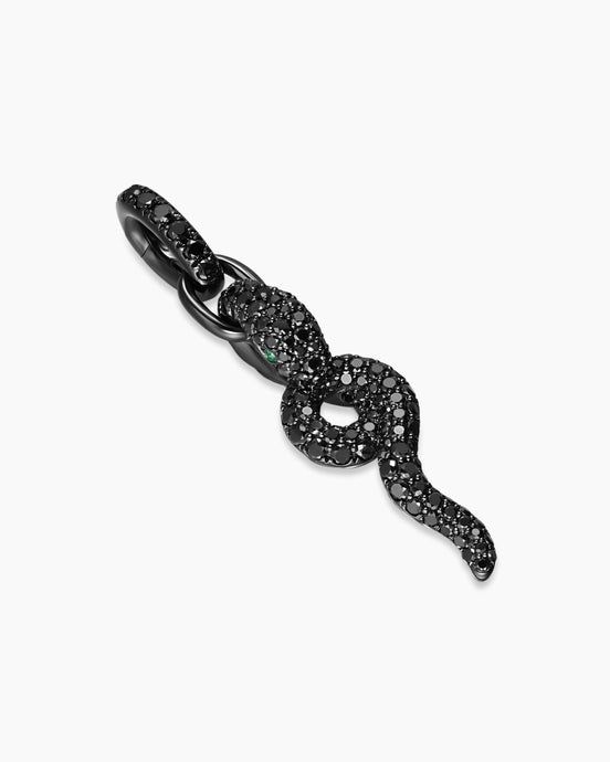Snake Amulet in 18K White Gold with Black Rhodium, Emeralds and Black Diamonds, 23.5mm