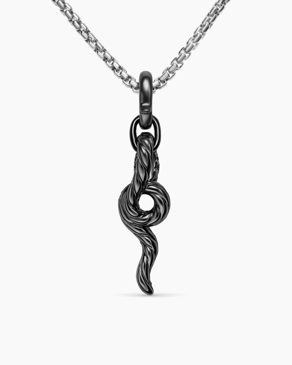 Snake Amulet in 18K White Gold with Black Rhodium, Emeralds and Black Diamonds, 23.5mm
