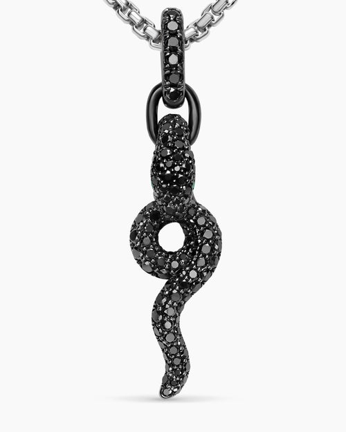 Womens Snake Amulet in 18K White Gold with Black Rhodium, Emeralds and Black Diamonds, 23.5mm