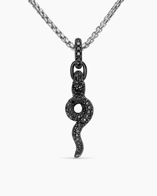 Snake Amulet in 18K White Gold with Black Rhodium, Emeralds and Black Diamonds, 23.5mm
