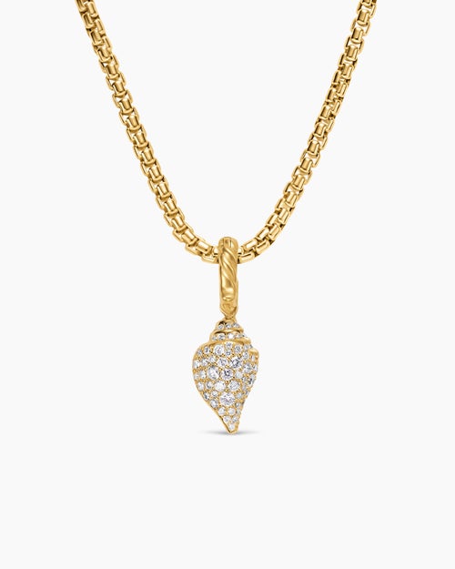 Womens Pavé Shell Amulet in 18K Yellow Gold with Diamonds, 12.8mm