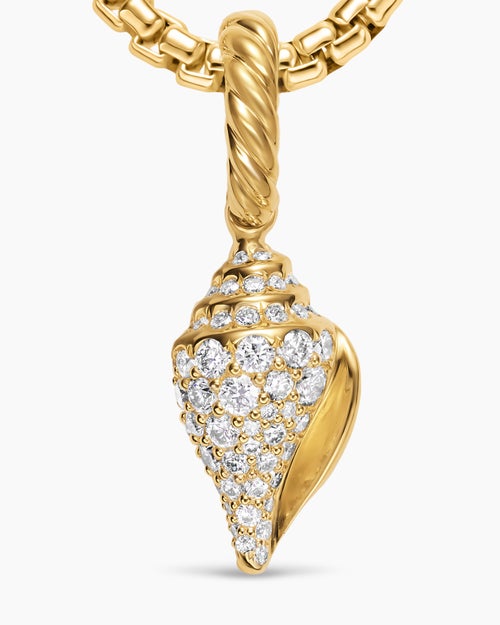 Womens Pavé Shell Amulet in 18K Yellow Gold with Diamonds, 12.8mm
