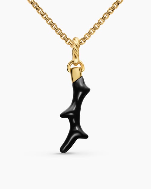 Womens Petite Coral Amulet in 18K Yellow Gold with Black Onyx, 25.2mm