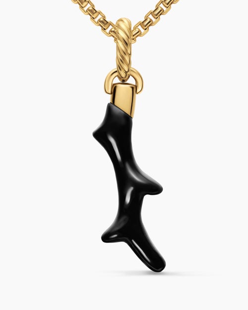 Womens Petite Coral Amulet in 18K Yellow Gold with Black Onyx, 25.2mm