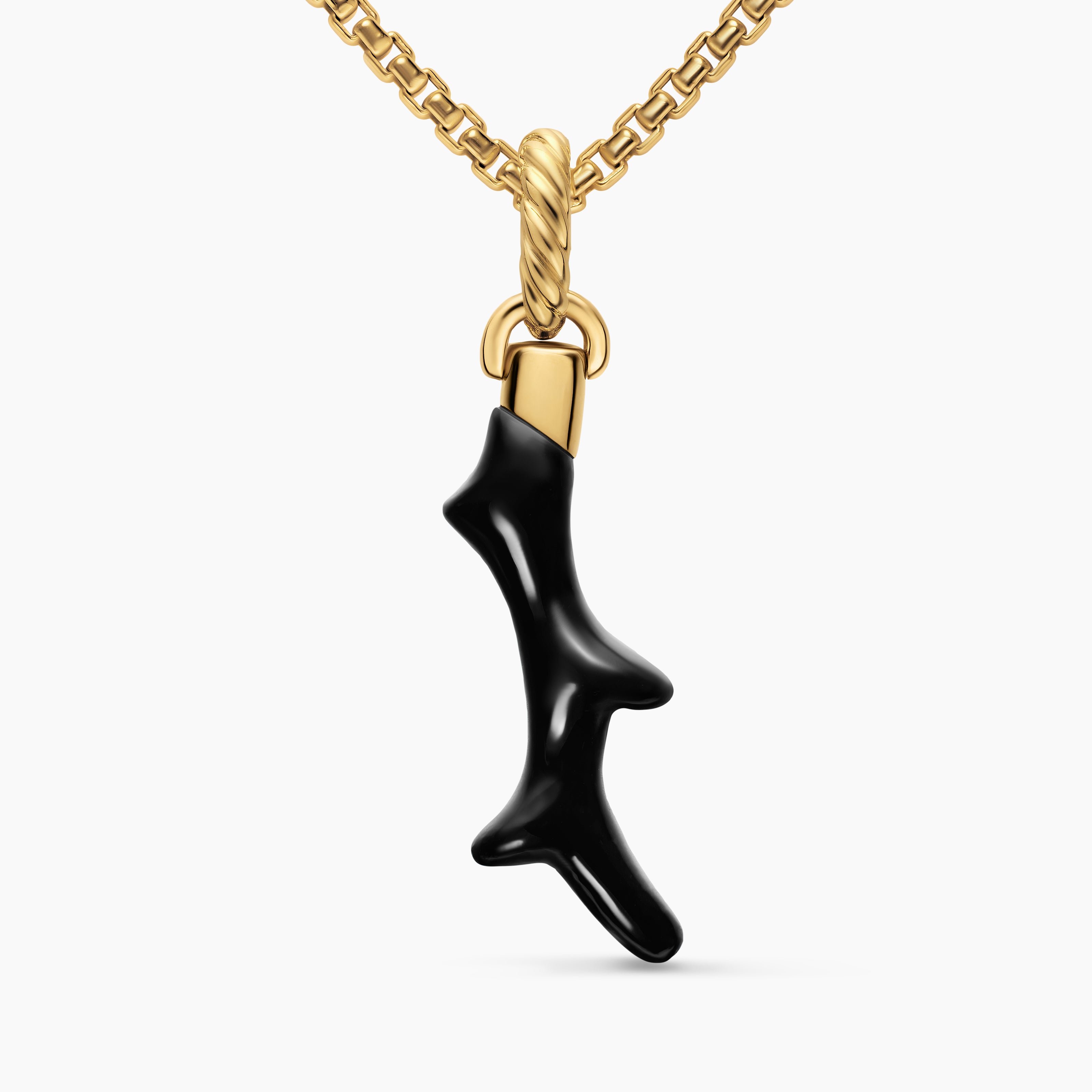 Womens Petite Coral Amulet in 18K Yellow Gold with Black Onyx, 25.2mm