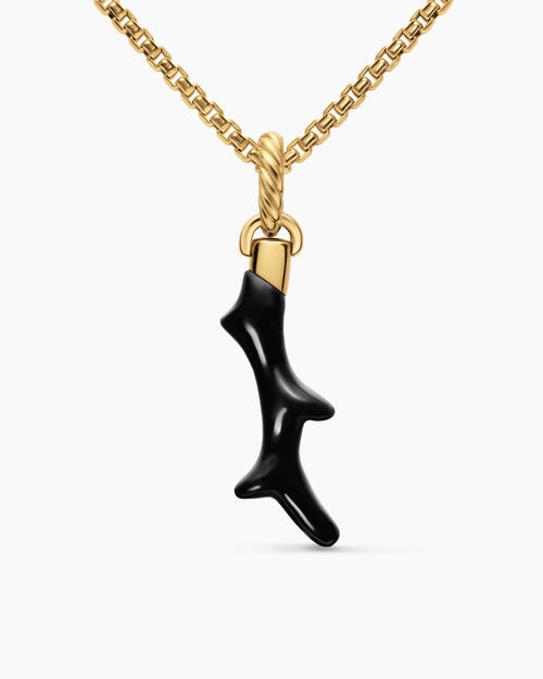 Womens Petite Coral Amulet in 18K Yellow Gold with Black Onyx, 25.2mm