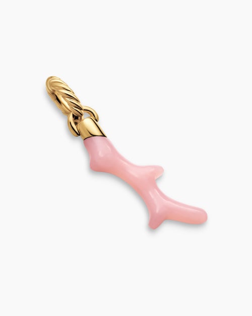 Womens Petite Coral Amulet in 18K Yellow Gold with Pink Opal, 25.2mm