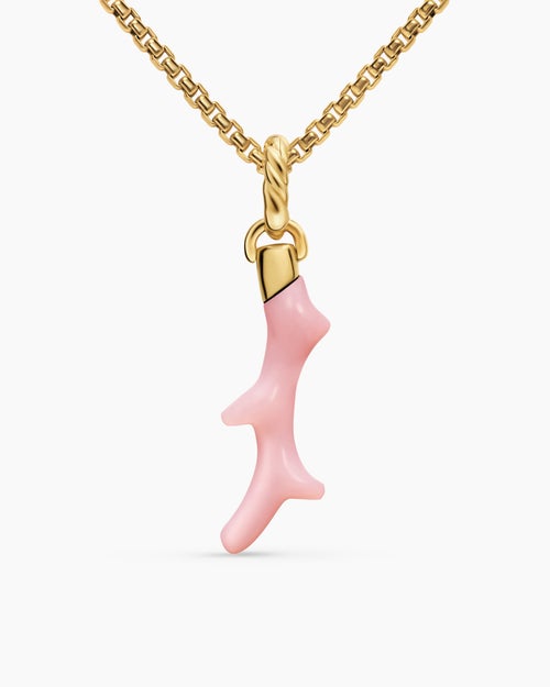Womens Petite Coral Amulet in 18K Yellow Gold with Pink Opal, 25.2mm