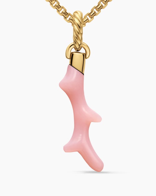 Womens Petite Coral Amulet in 18K Yellow Gold with Pink Opal, 25.2mm