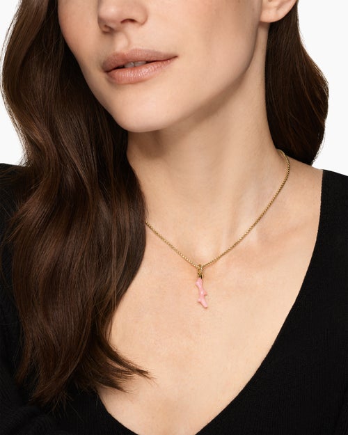 Womens Petite Coral Amulet in 18K Yellow Gold with Pink Opal, 25.2mm