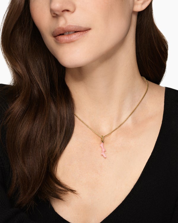 Petite Coral Amulet in 18K Yellow Gold with Pink Opal, 25.2mm