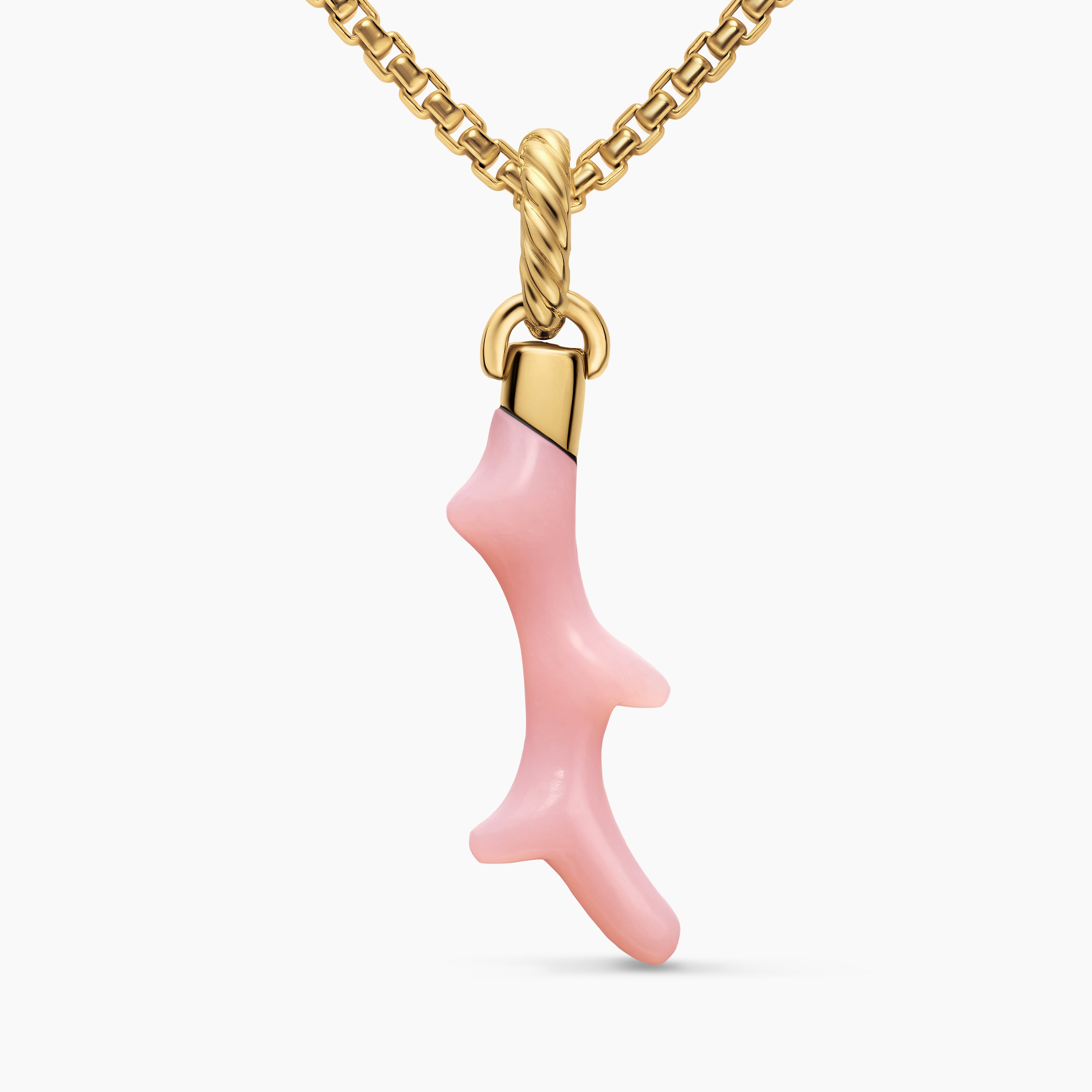 Womens Petite Coral Amulet in 18K Yellow Gold with Pink Opal, 25.2mm