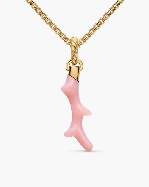 Womens Petite Coral Amulet in 18K Yellow Gold with Pink Opal, 25.2mm