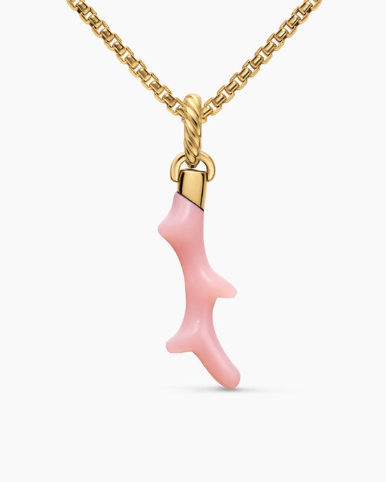 Petite Coral Amulet in 18K Yellow Gold with Pink Opal, 25.2mm