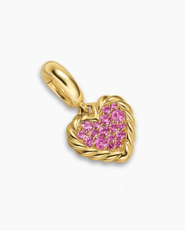 Petite DY Elements® Heart Plate Pendant in 18ct Yellow Gold with Pink Sapphires, 8.2mm