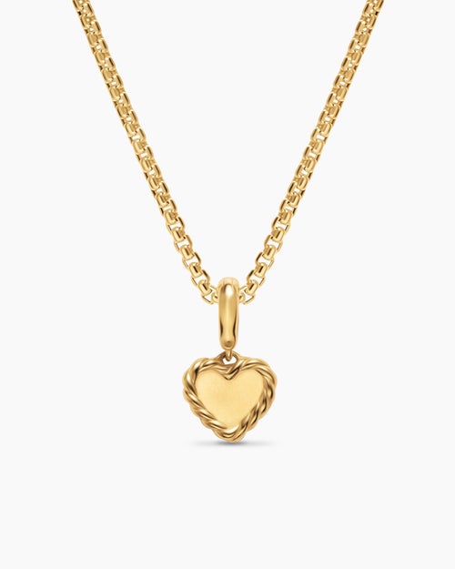 Womens Petite DY Elements® Heart Plate Pendant in 18K Yellow Gold with Pink Sapphires, 8.2mm