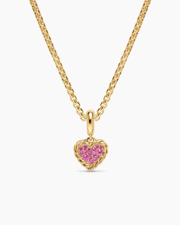 Petite DY Elements® Heart Plate Pendant in 18ct Yellow Gold with Pink Sapphires, 8.2mm