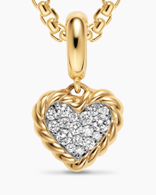 Womens Petite DY Elements® Heart Plate Pendant in 18K Yellow Gold with Diamonds, 8.2mm