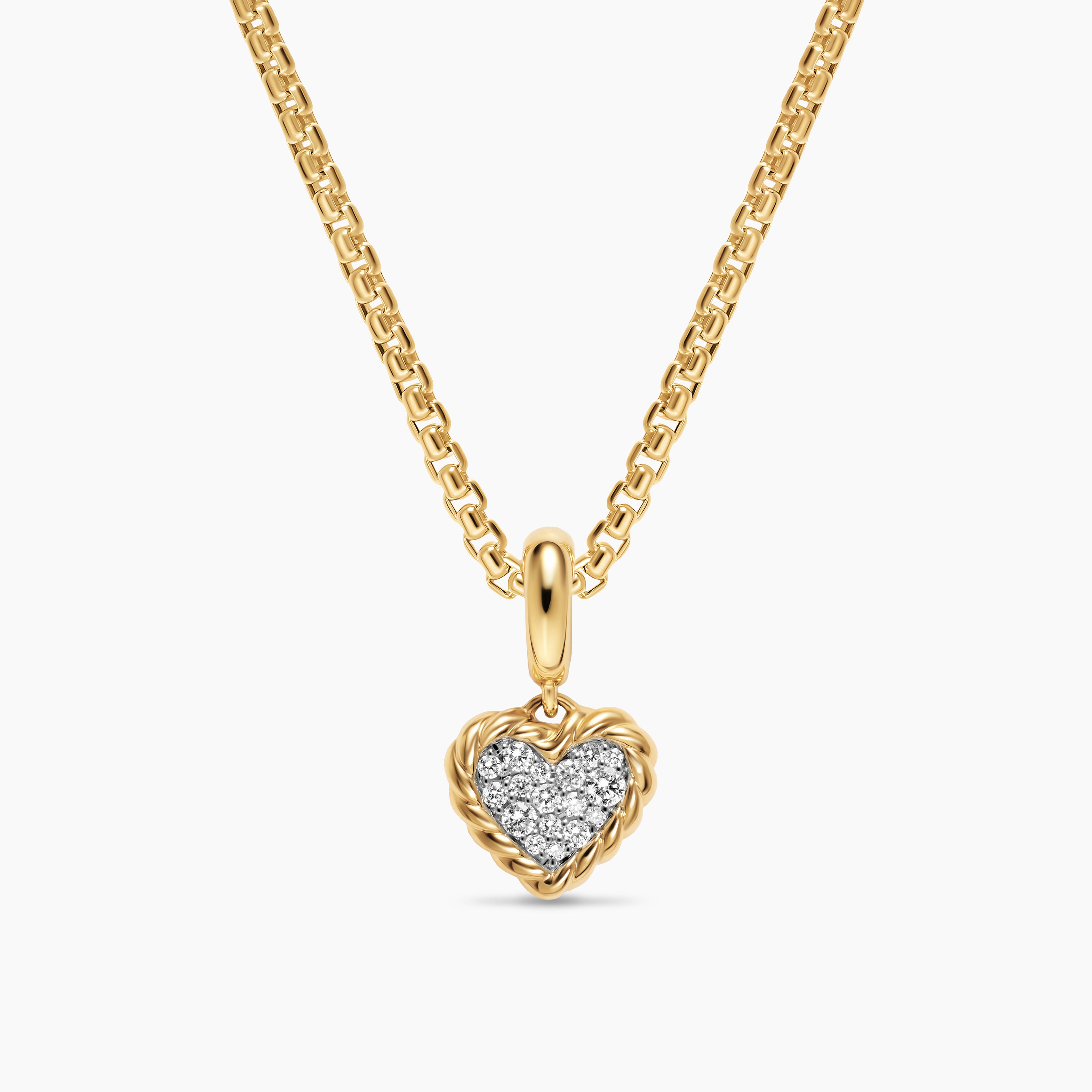 Womens Petite DY Elements&reg; Heart Plate Pendant in 18K Yellow Gold with Diamonds, 8.2mm