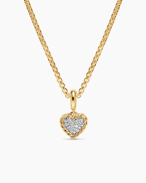 Womens Petite DY Elements® Heart Plate Pendant in 18K Yellow Gold with Diamonds, 8.2mm