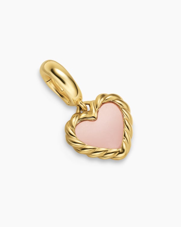 Petite DY Elements® Heart Station Pendant in 18K Yellow Gold with Pink Opal, 8.2mm