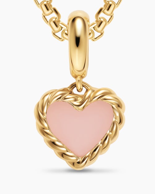 Womens Petite DY Elements® Heart Station Pendant in 18K Yellow Gold with Pink Opal, 8.2mm