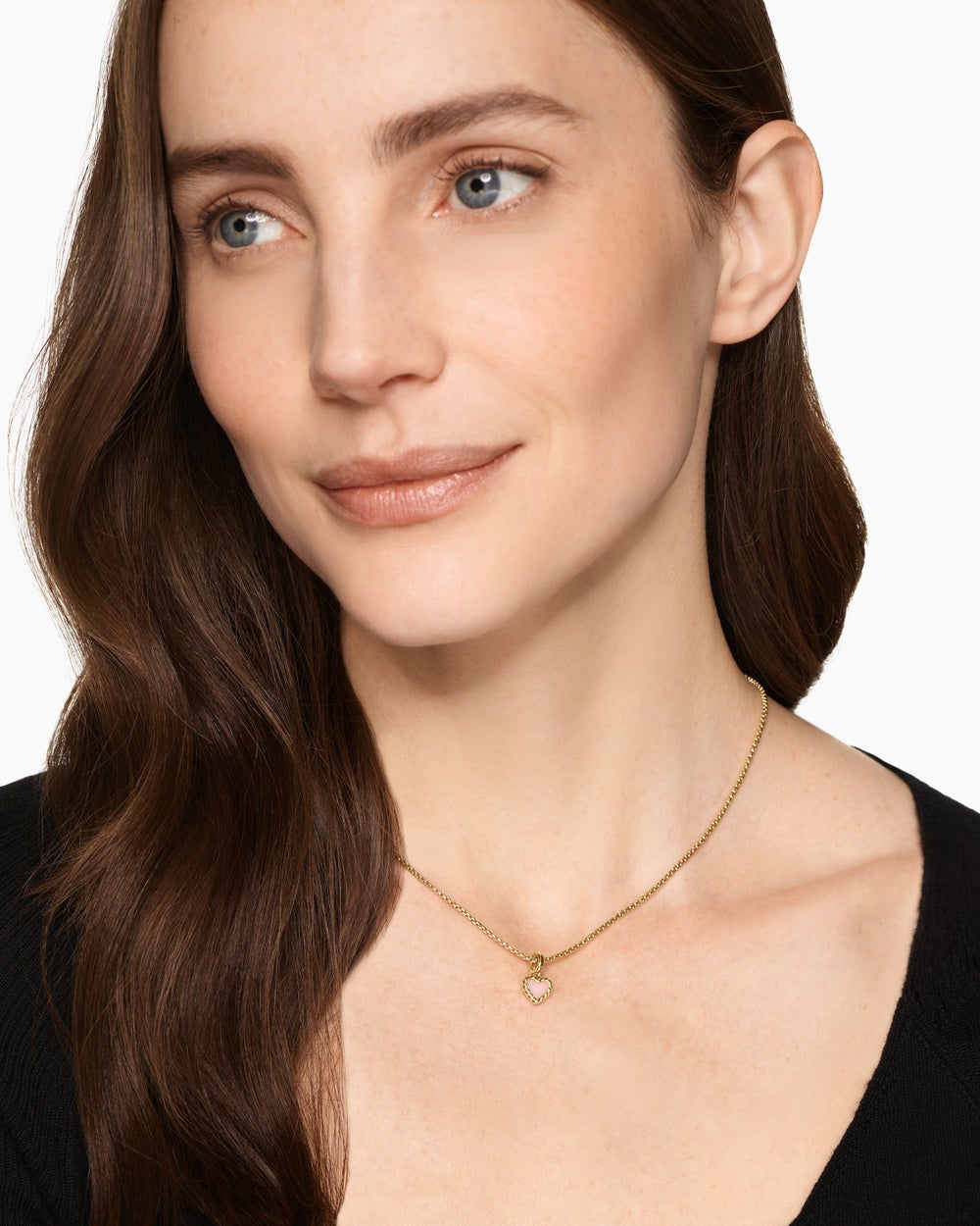 Womens Petite DY Elements® Heart Station Pendant in 18ct Yellow Gold with Pink Opal, 8.2mm
