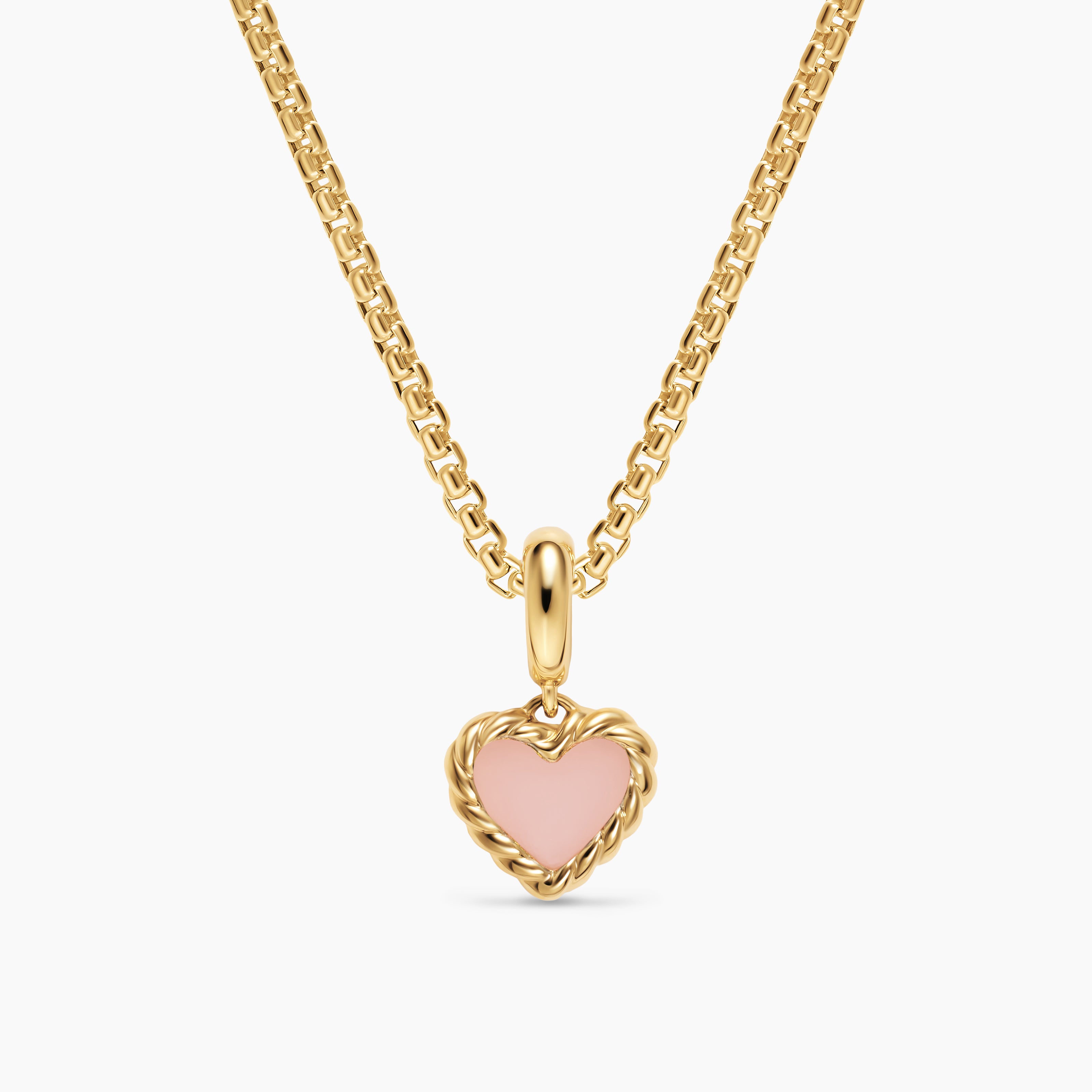 Womens Petite DY Elements&reg; Heart Station Pendant in 18K Yellow Gold with Pink Opal, 8.2mm
