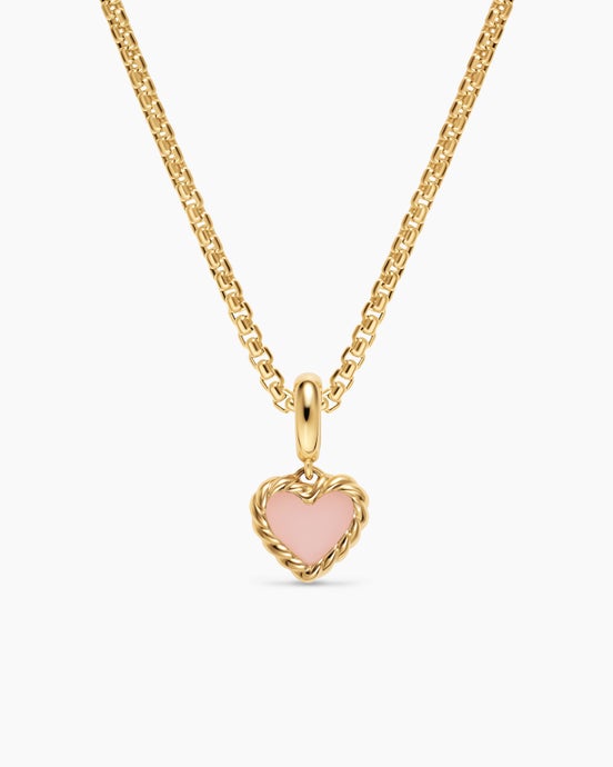 Petite DY Elements® Heart Station Pendant in 18K Yellow Gold with Pink Opal, 8.2mm