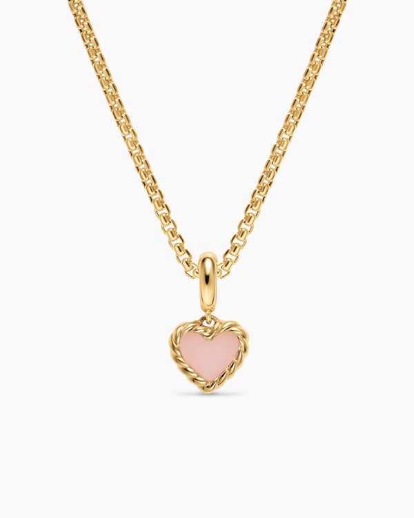 Petite DY Elements® Heart Station Pendant in 18K Yellow Gold with Pink Opal, 8.2mm