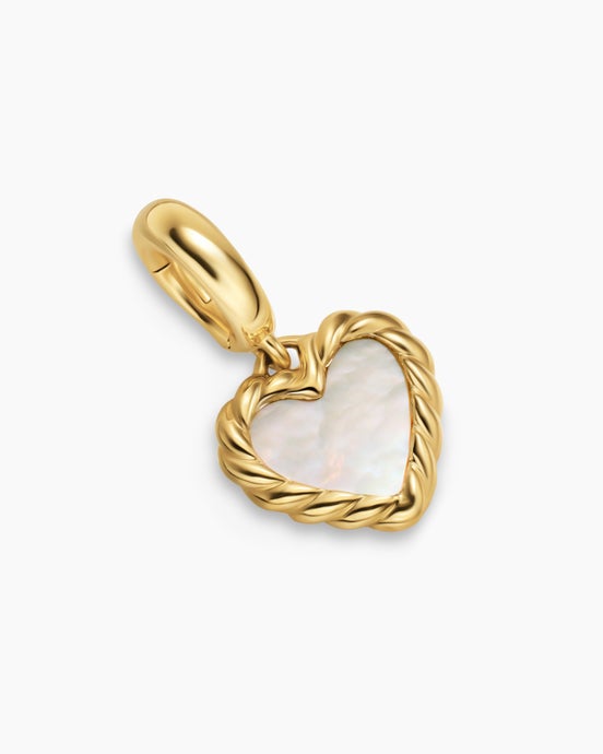 Petite DY Elements® Heart Station Pendant in 18K Yellow Gold with Mother of Pearl, 8.2mm