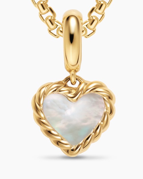 Womens Petite DY Elements® Heart Station Pendant in 18ct Yellow Gold with Mother of Pearl, 8.2mm
