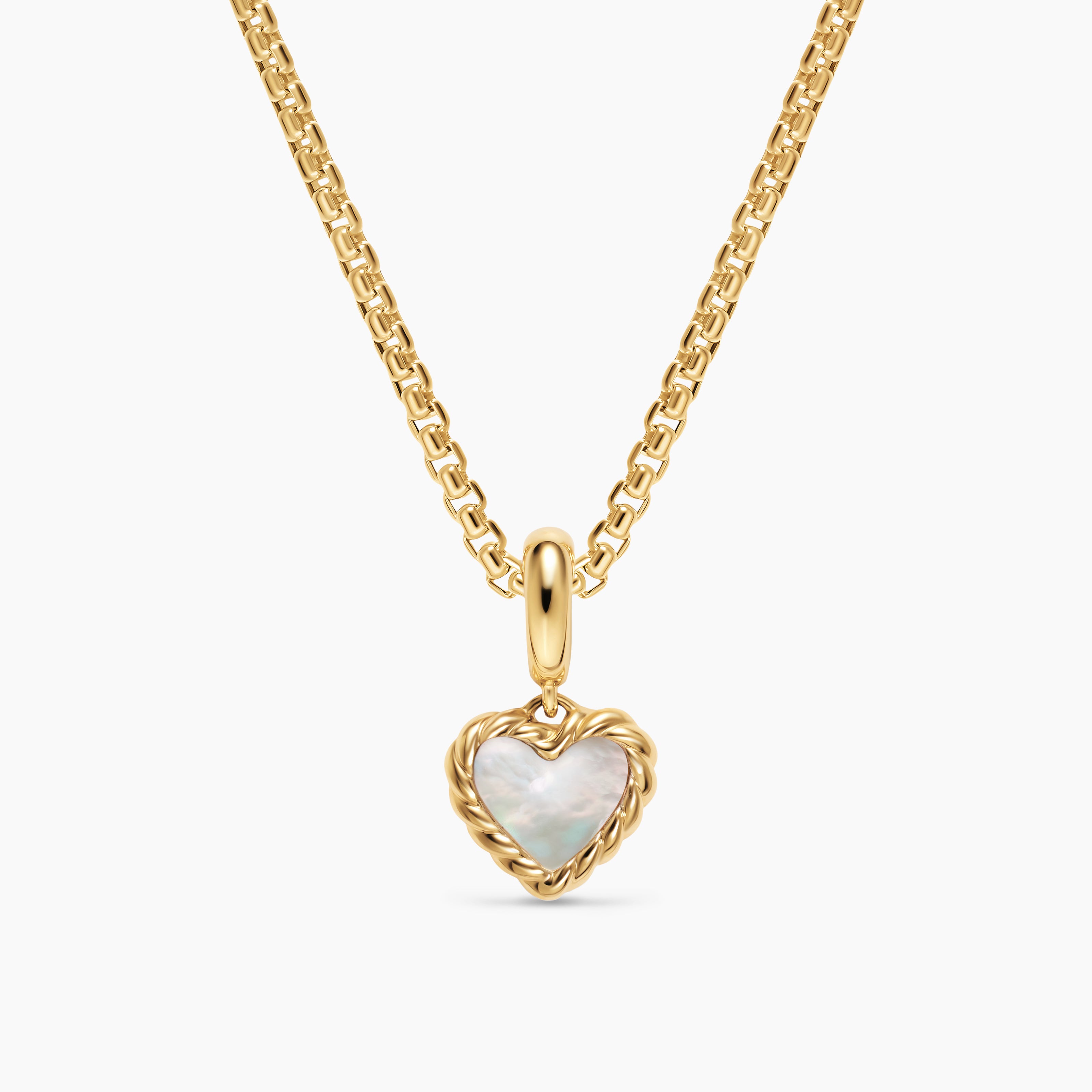 Womens Petite DY Elements&reg; Heart Station Pendant in 18K Yellow Gold with Mother of Pearl, 8.2mm