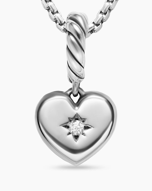 Petite amulette cœur boussole en argent massif avec diamants, 7,4 mm