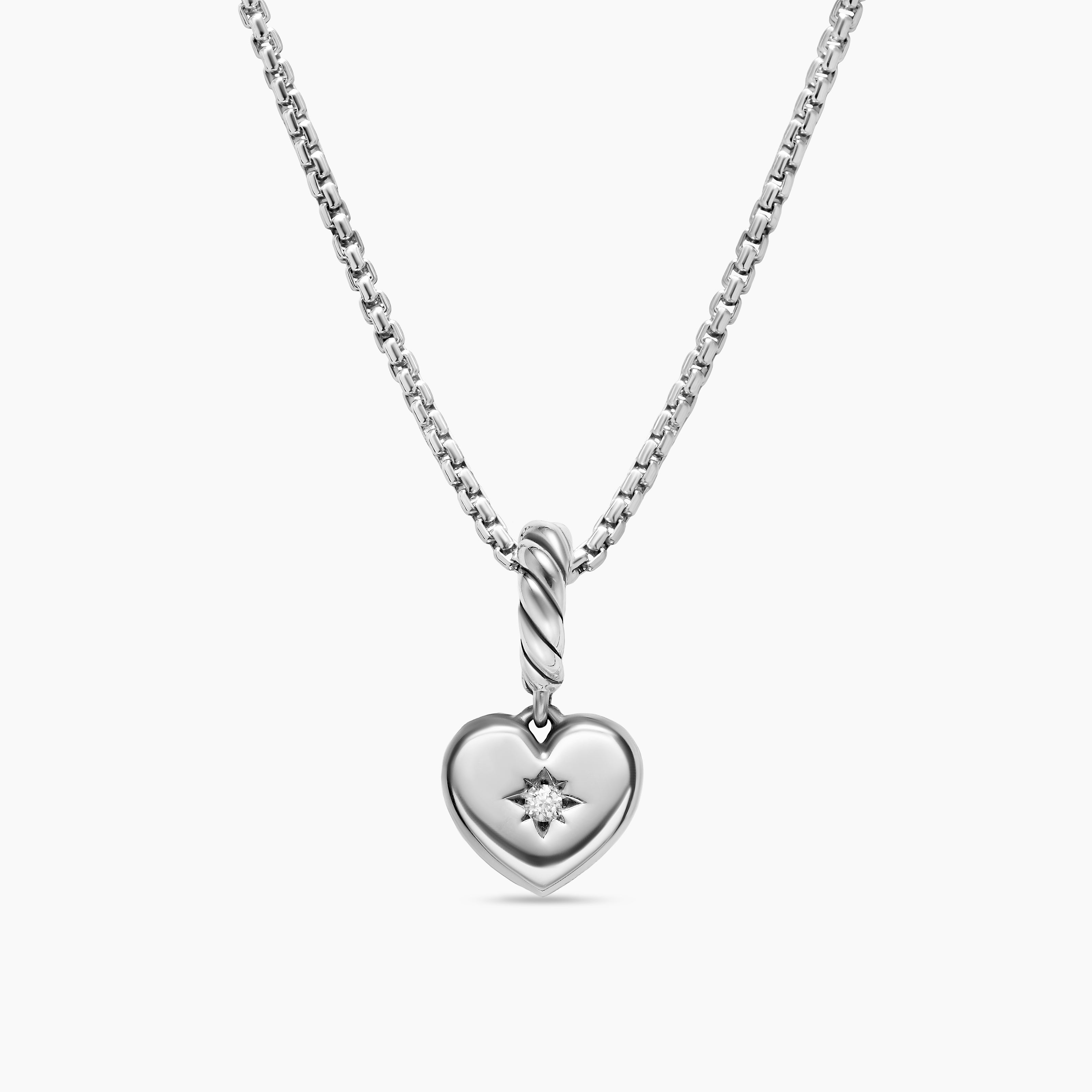 Womens Petite Compass Heart Amulet in Sterling Silver with Diamond, 7.4mm