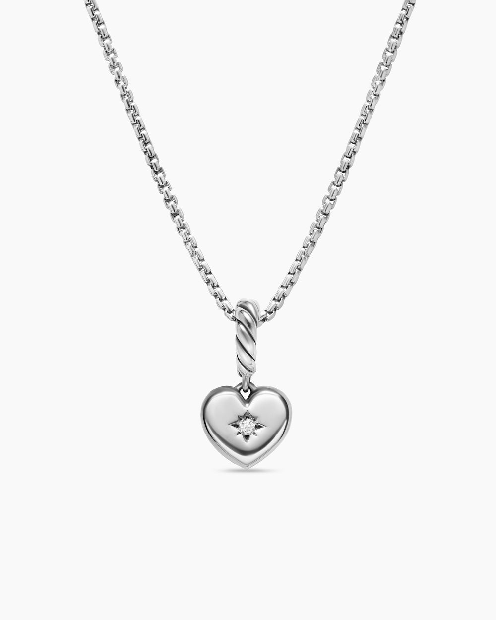 Womens Petite Compass Heart Amulet in Sterling Silver with Diamond, 7.4mm